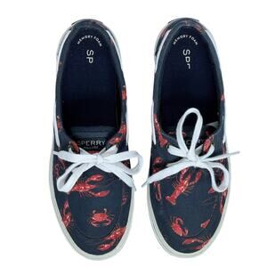 Sperry Top-Sider Crest Boat Shoes Navy Canvas w/ Lobster/Crab Print- Women’s 7